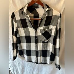 Zara Black and White Checkered Button Down Shirt Womens L